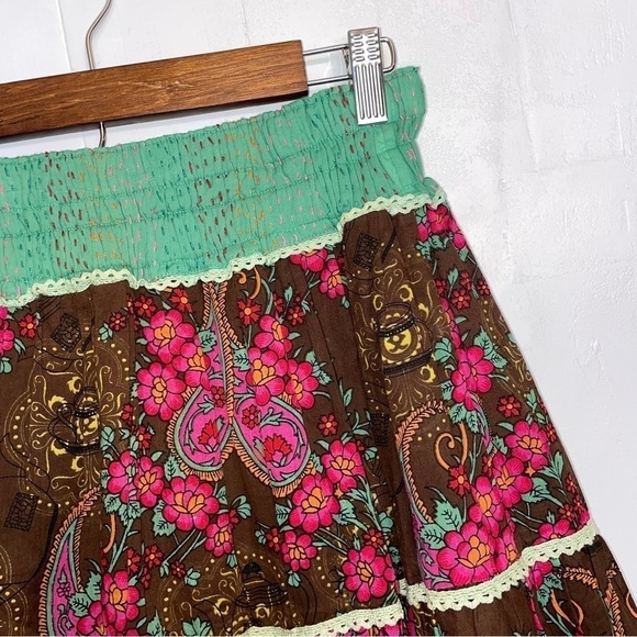 Vintage Karma Living pink, brown and green cotton skirt - Picture 8 of 11